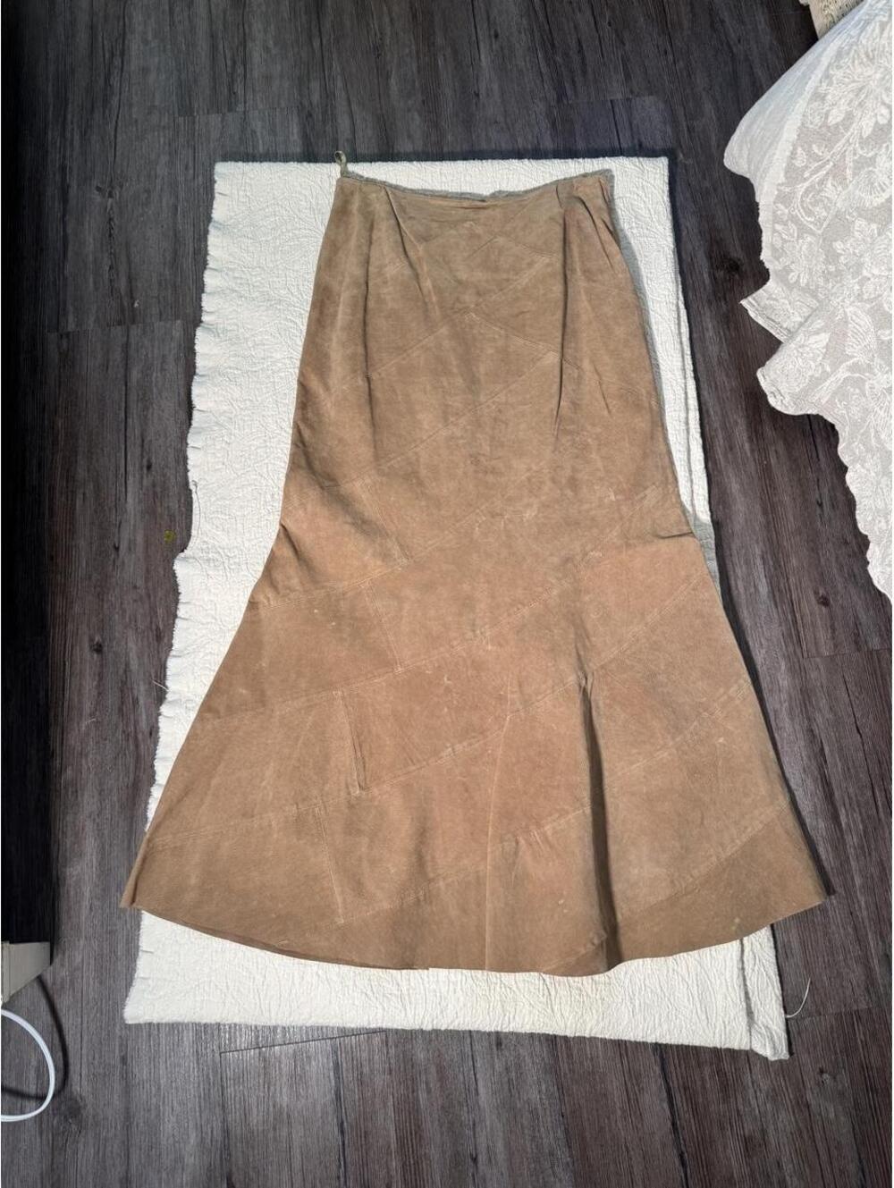 Camis brown suede leather maxi skirt